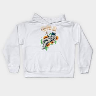 Astronaut Chillin in outer space on sunflowers Kids Hoodie